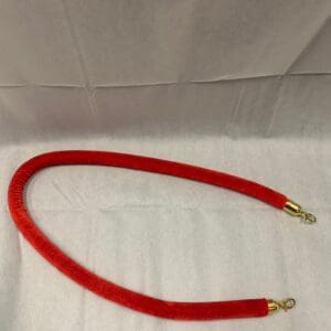 A red cord with gold colored clasps.