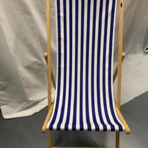 A chair with blue and white stripes on it