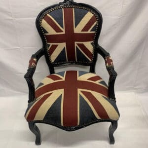 A chair with a union jack flag on it.