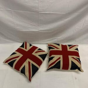 Two pillows with a british flag on them