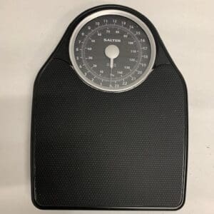 Black Salter bathroom scale, 23kg capacity.