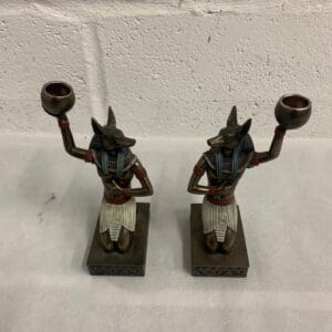 Anubis candle holders, Egyptian statues.